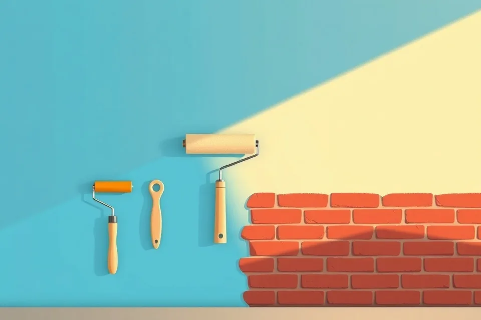 Outils de peinture disposés dans l'ordre des étapes du chantier